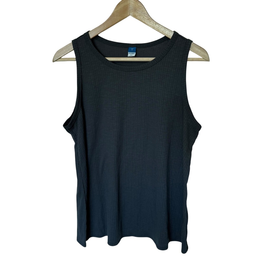 Old Navy Luxe Tank Top Womens Medium Grey Excellent Ribbed Sleeveless Crew Neck